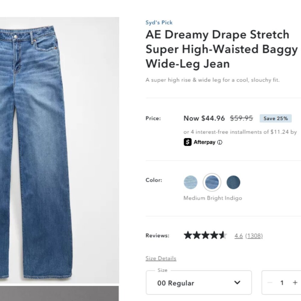 American Eagle Dreamy Drape Stretch Super High-Waisted Baggy Wide-Leg Jean
